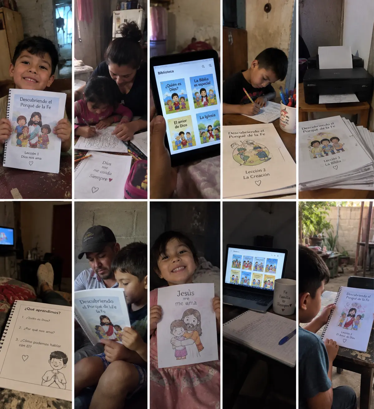 Collage de familias utilizando los materiales cristianos